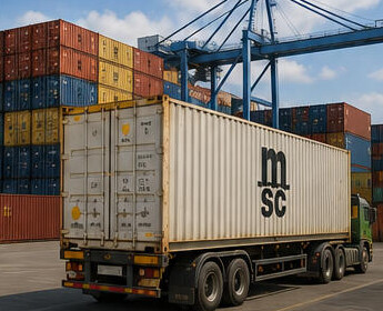 Container truck at an international port
